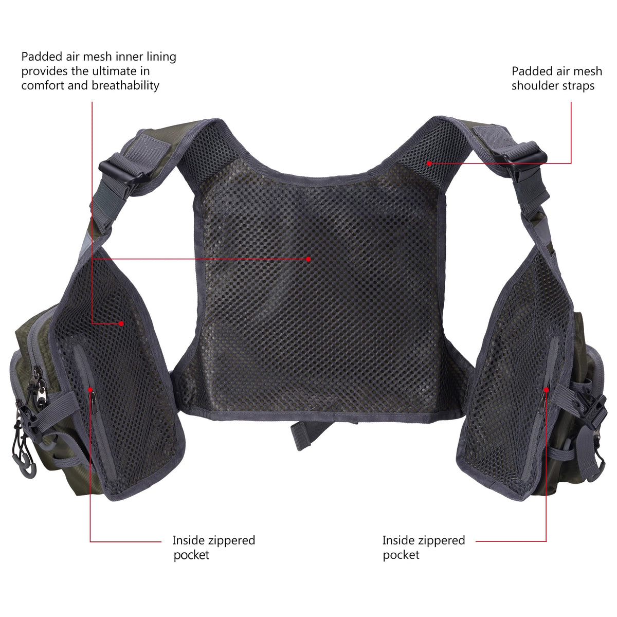 BASSDASH FV08 Ultra Lightweight Backcountry Survival Fly Fishing Vest Portable Chest Pack Adjustable Outdoor Gear