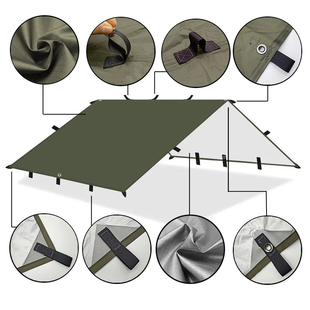 Waterproof Camping Tarp Shelter 19 Point Bushcraft Sun Shade Awning Tent 3x3m 4x4m Canopy