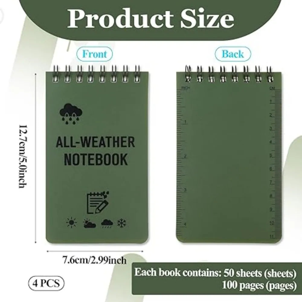 Waterproof Tactical Pocket Notebook Spiral Memo Pad Lined Pages Cockpit Outdoor Office School Journal