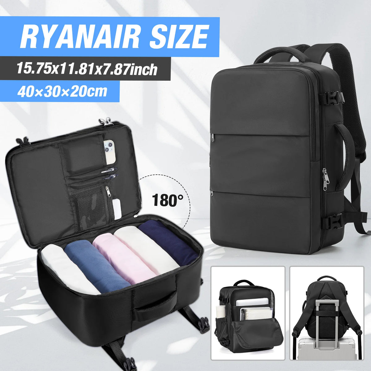 FLCC 40x30x20 Cabin Backpack Travel Laptop Bag 15.6 Inch Unisex