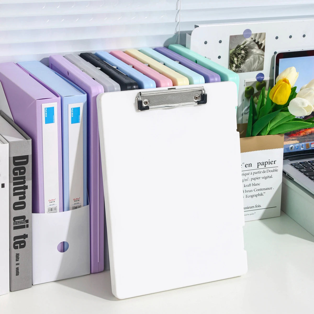 A4 File Storage Box with Writing Pad Clipboard Portable Document Organiser Office School Case