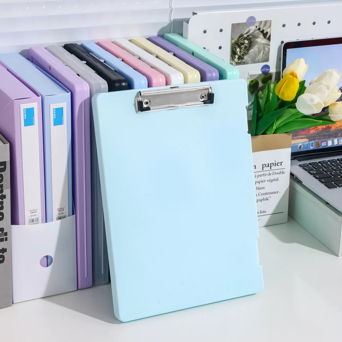 A4 File Storage Box with Writing Pad Clipboard Portable Document Organiser Office School Case