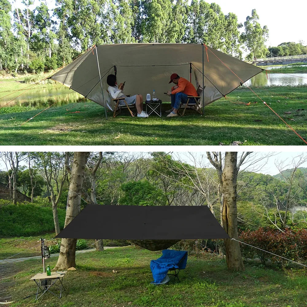 Waterproof Camping Tarp Shelter 19 Point Bushcraft Sun Shade Awning Tent 3x3m 4x4m Canopy