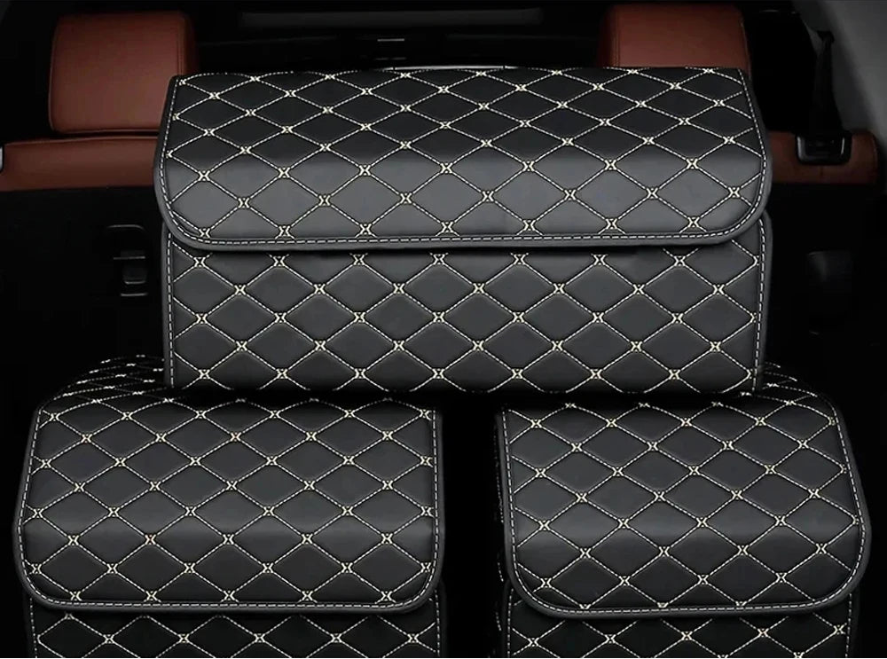 Large Capacity PU Leather Car Boot Organiser Folding Storage Box for Tools Travel Emergency Gear