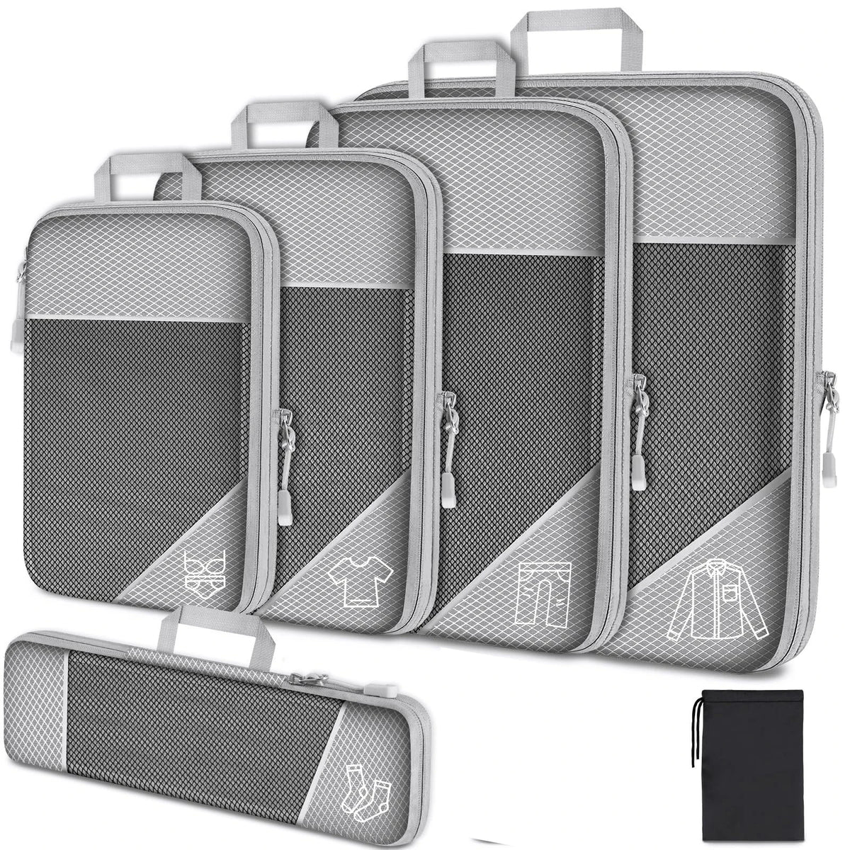 6PCS Travel Compression Packing Cubes Set Mesh Luggage Organiser Shoe Bag Storage