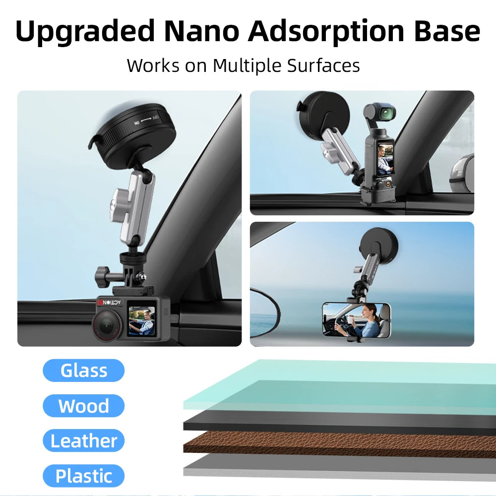 FLYMILE Action Camera Suction Cup Mount Glass Holder for DJI GoPro Insta360 Cameras