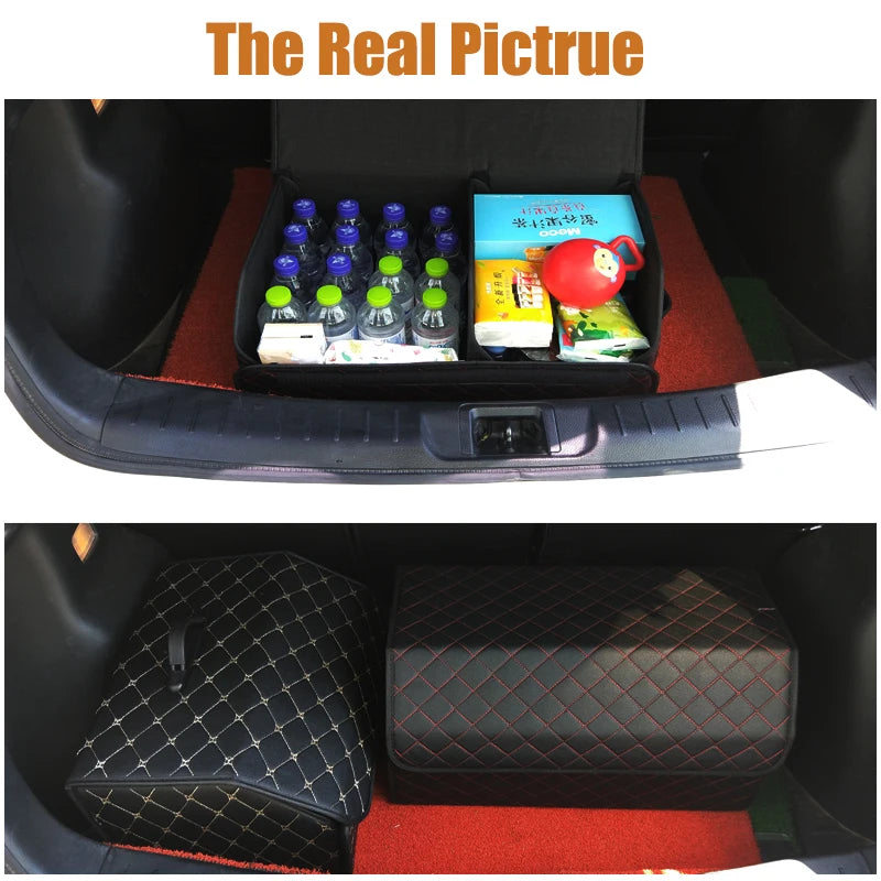Large Capacity PU Leather Car Boot Organiser Folding Storage Box for Tools Travel Emergency Gear