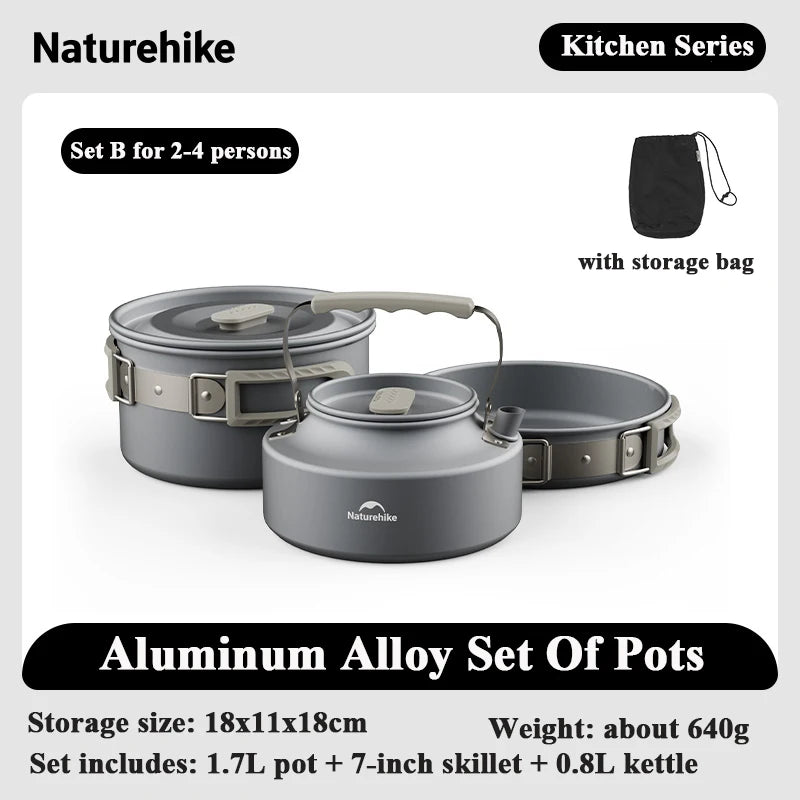 Camping Cookware Pot Set for 4-7 Persons Portable Aluminium Outdoor Picnic Cooking Kit Set