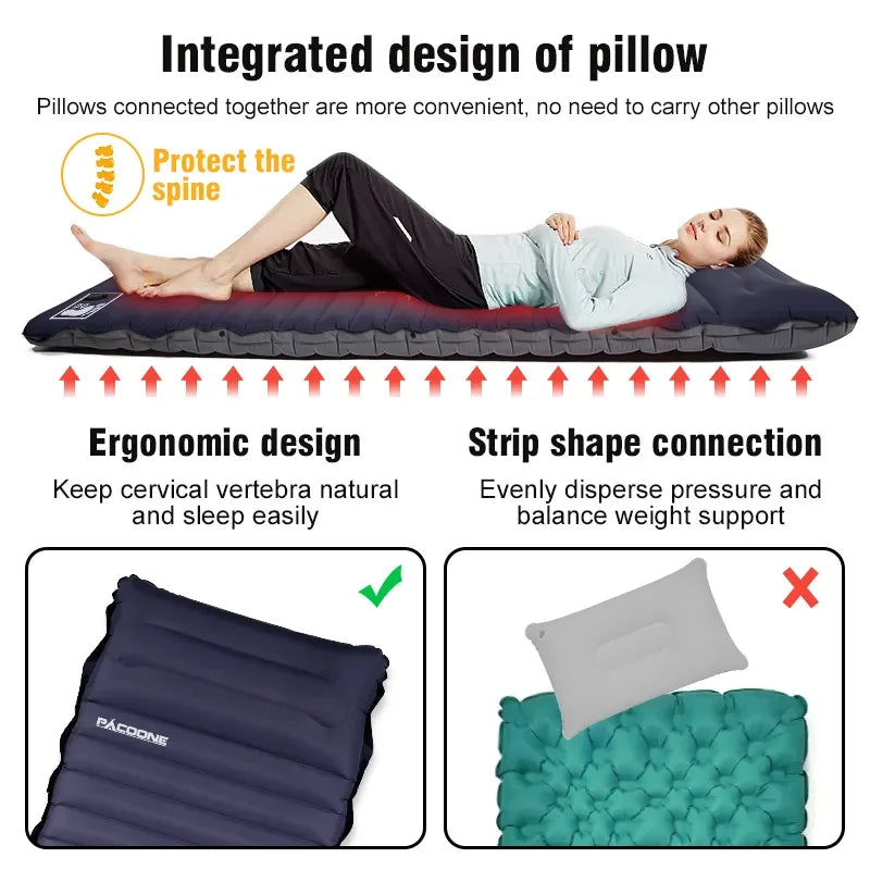 PACOONE Ultralight Self Inflating Camping Mattress Built-in Pump Travel Hiking Fishing Pad