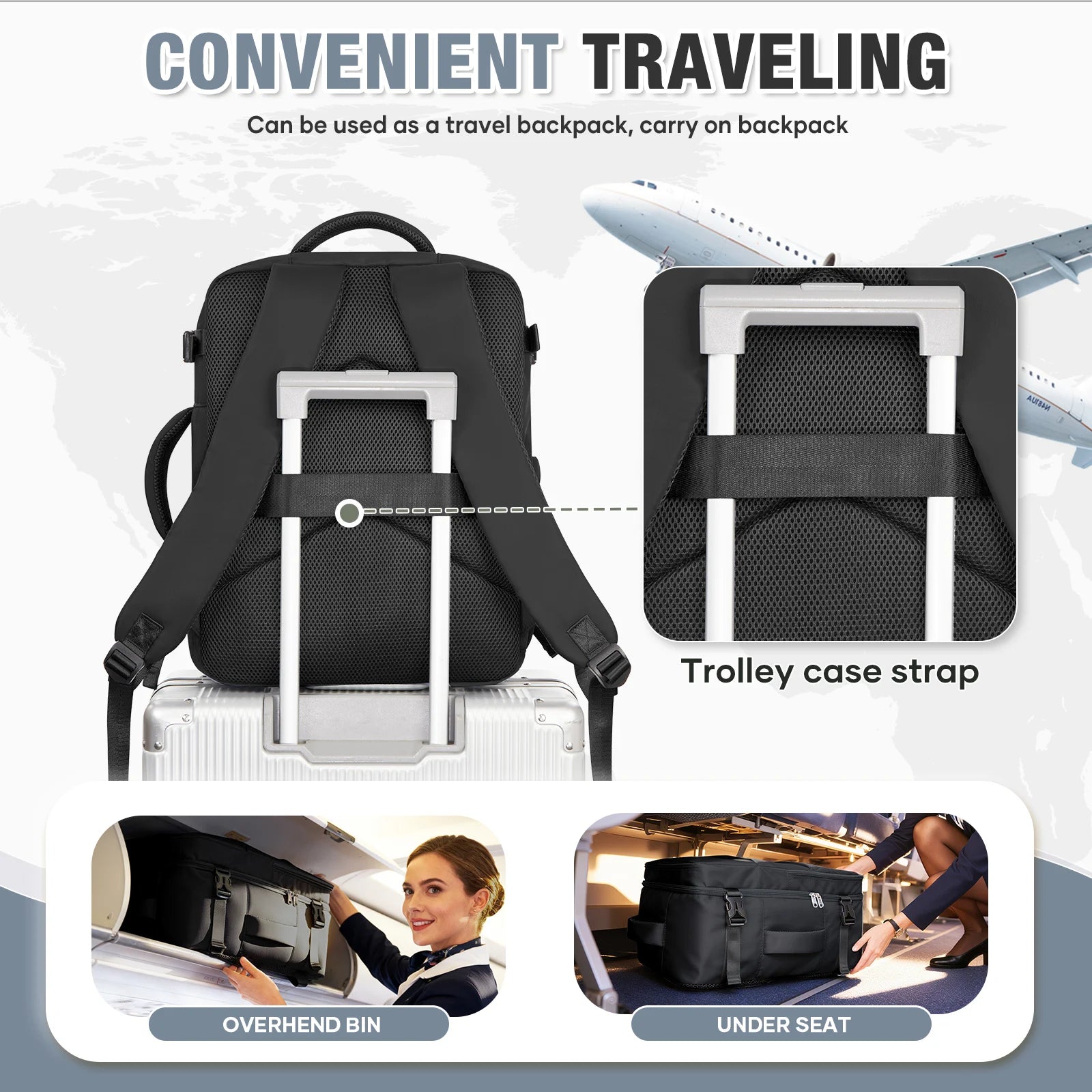 FLCC 40x30x20 Cabin Backpack Travel Laptop Bag 15.6 Inch Unisex