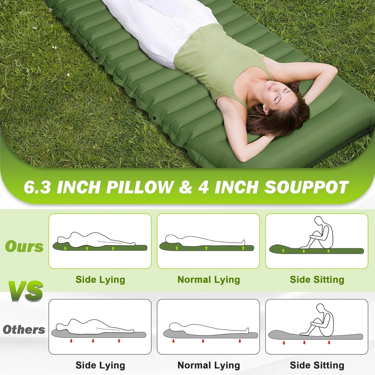 Extra Thick 4 Inch Self Inflating Camping Sleeping Pad with Built In Pump Hiking Air Mattress Bed