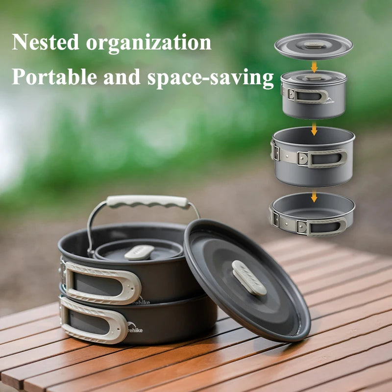 Camping Cookware Pot Set for 4-7 Persons Portable Aluminium Outdoor Picnic Cooking Kit Set