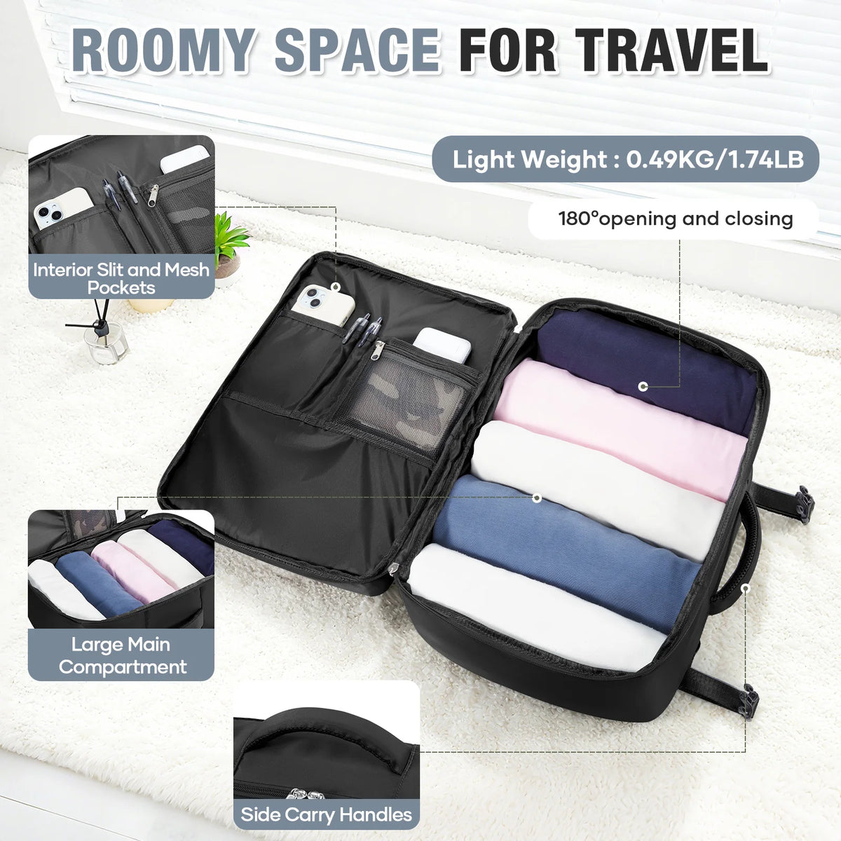 FLCC 40x30x20 Cabin Backpack Travel Laptop Bag 15.6 Inch Unisex