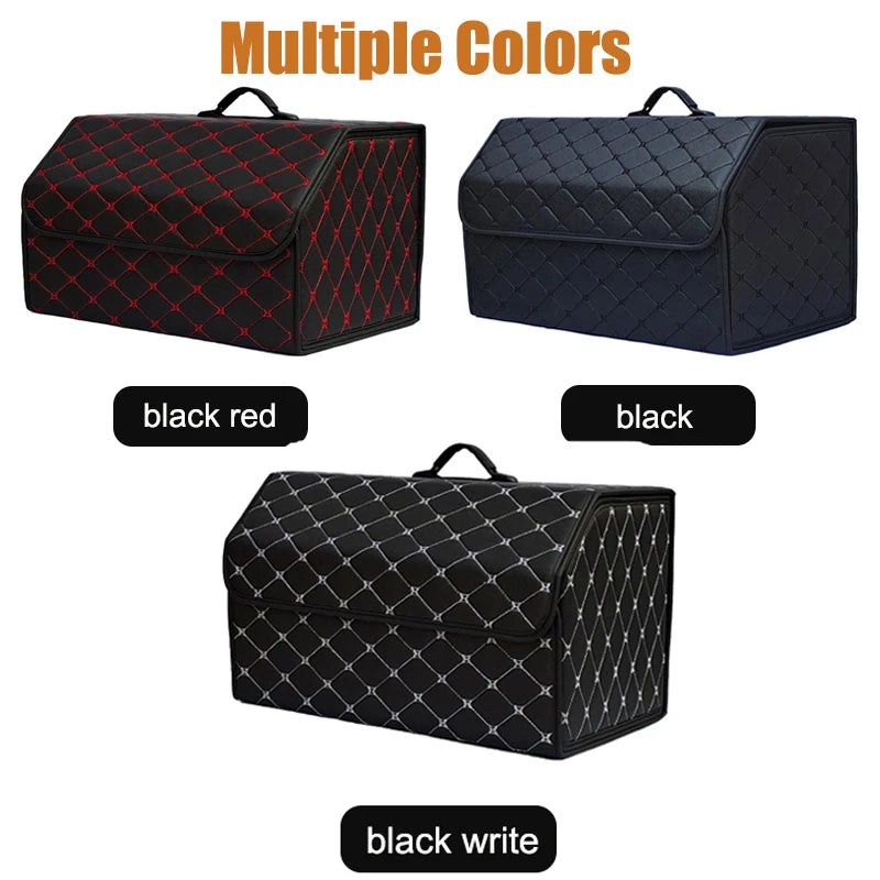 Large Capacity PU Leather Car Boot Organiser Folding Storage Box for Tools Travel Emergency Gear