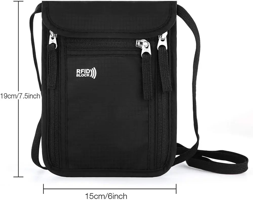 RFID Blocking Travel Neck Wallet Passport Holder Organiser Pouch Secure Document Bag Case