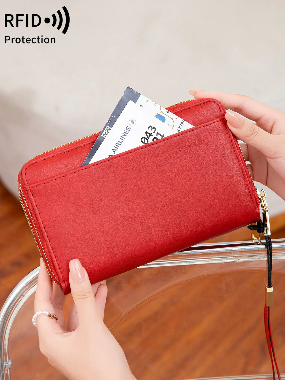 Travel Passport Wallet PU Leather Multi Functional Double Zipper Passport Cover for Travel