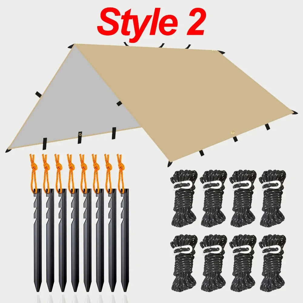 Waterproof Camping Tarp Shelter 19 Point Bushcraft Sun Shade Awning Tent 3x3m 4x4m Canopy