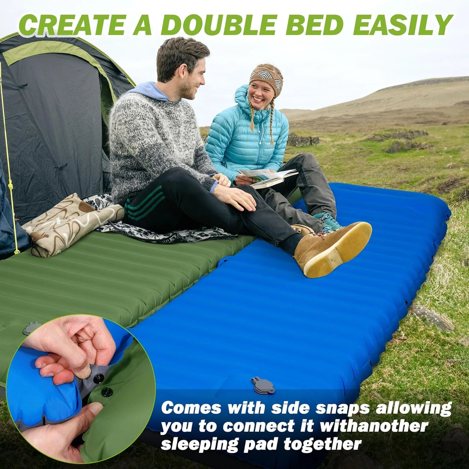 Extra Thick 4 Inch Self Inflating Camping Sleeping Pad with Built In Pump Hiking Air Mattress Bed