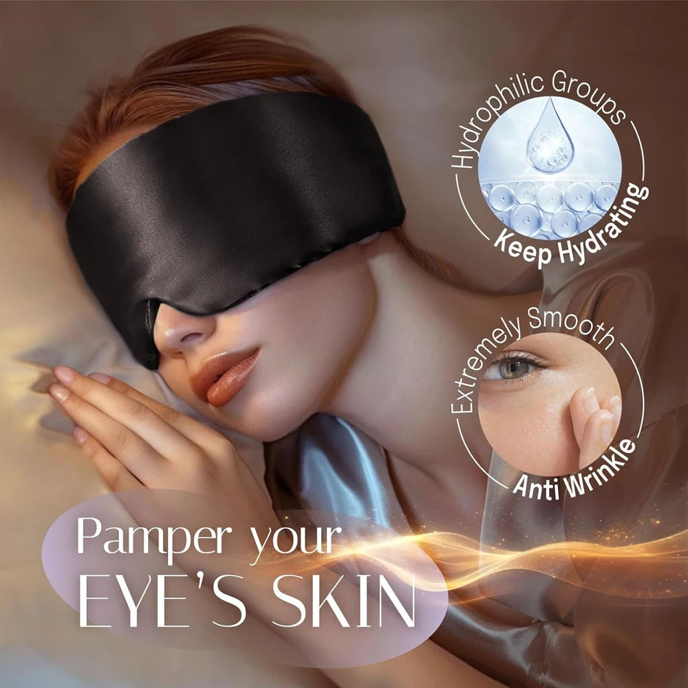 100% Mulberry Silk Sleep Mask Soft Padded Blackout Eyemask Travel Sleeping Aid Light Blocking