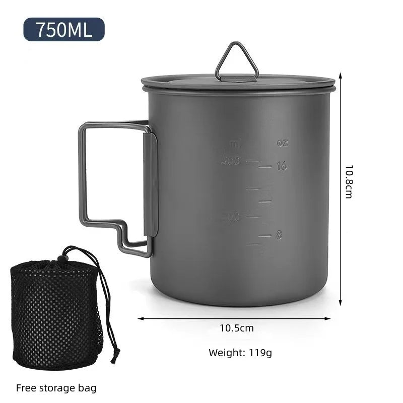 Titanium Camping Cookware Set 750ml Pot 420ml 750ml Folding Mug Ultralight Outdoor Cooking Kit