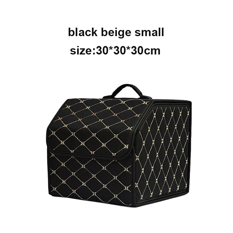 Large Capacity PU Leather Car Boot Organiser Folding Storage Box for Tools Travel Emergency Gear