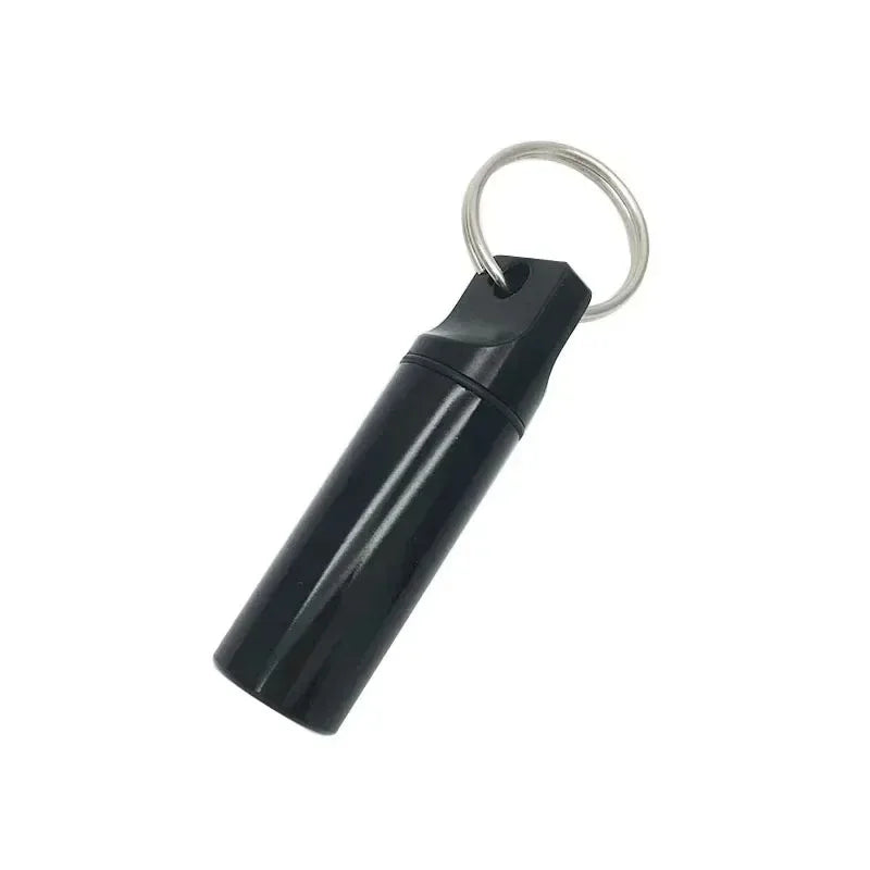 Aluminium Waterproof Pill Box with Keychain, Travel Vitamin Storage Case, Round Alloy Cartridge