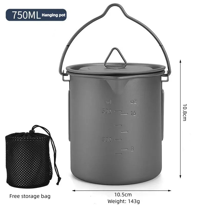Titanium Camping Cookware Set 750ml Pot 420ml 750ml Folding Mug Ultralight Outdoor Cooking Kit