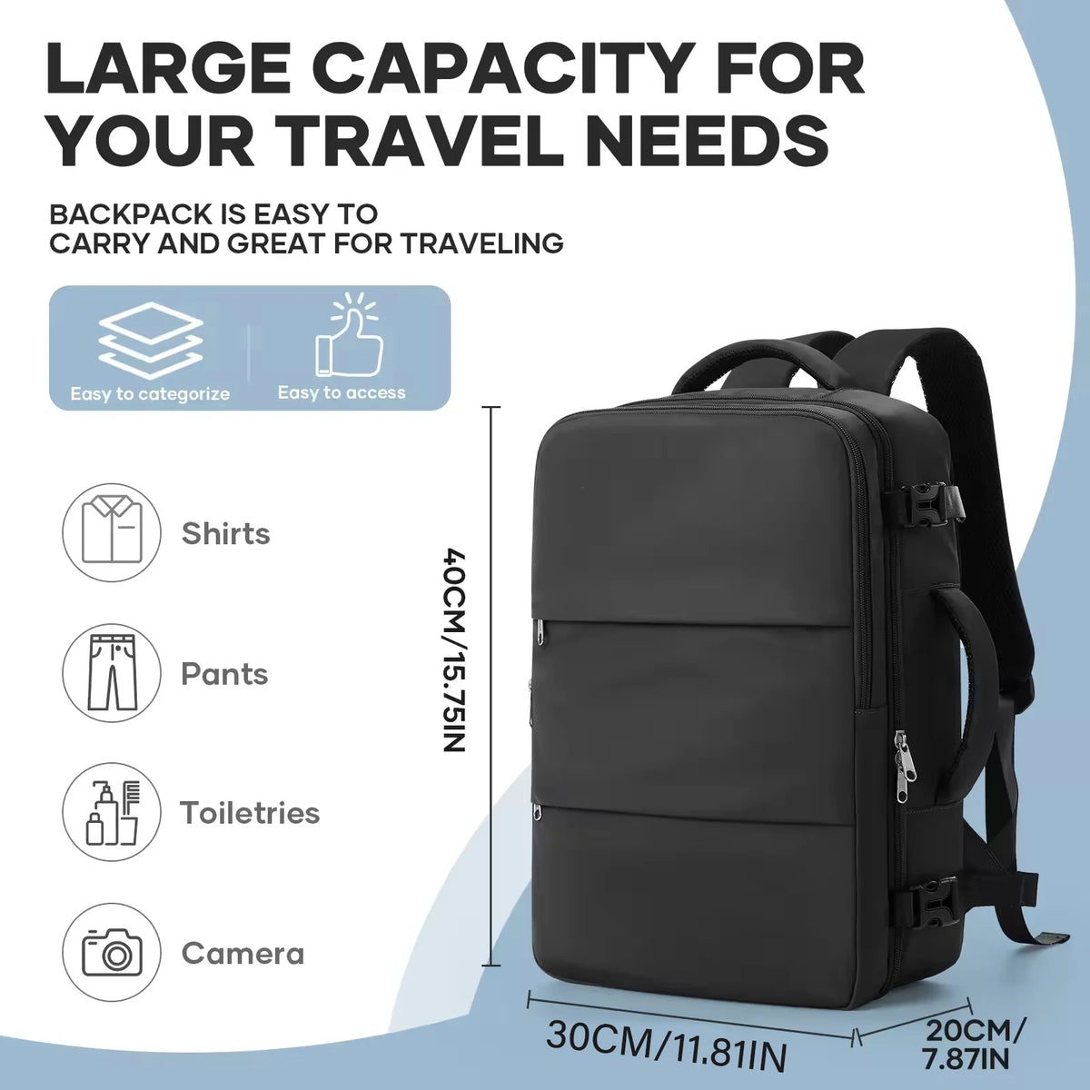 FLCC 40x30x20 Cabin Backpack Travel Laptop Bag 15.6 Inch Unisex