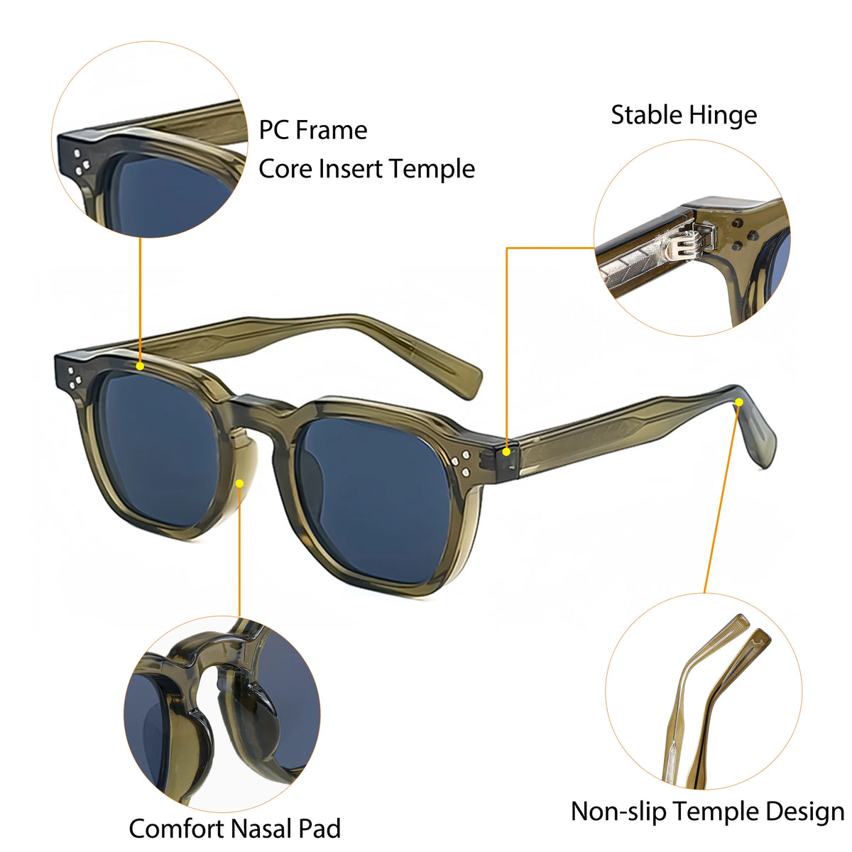 CATERSIDE Retro Punk Square Sunglasses UV400 Small Frame