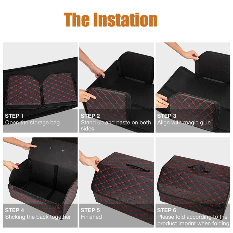 Large Capacity PU Leather Car Boot Organiser Folding Storage Box for Tools Travel Emergency Gear