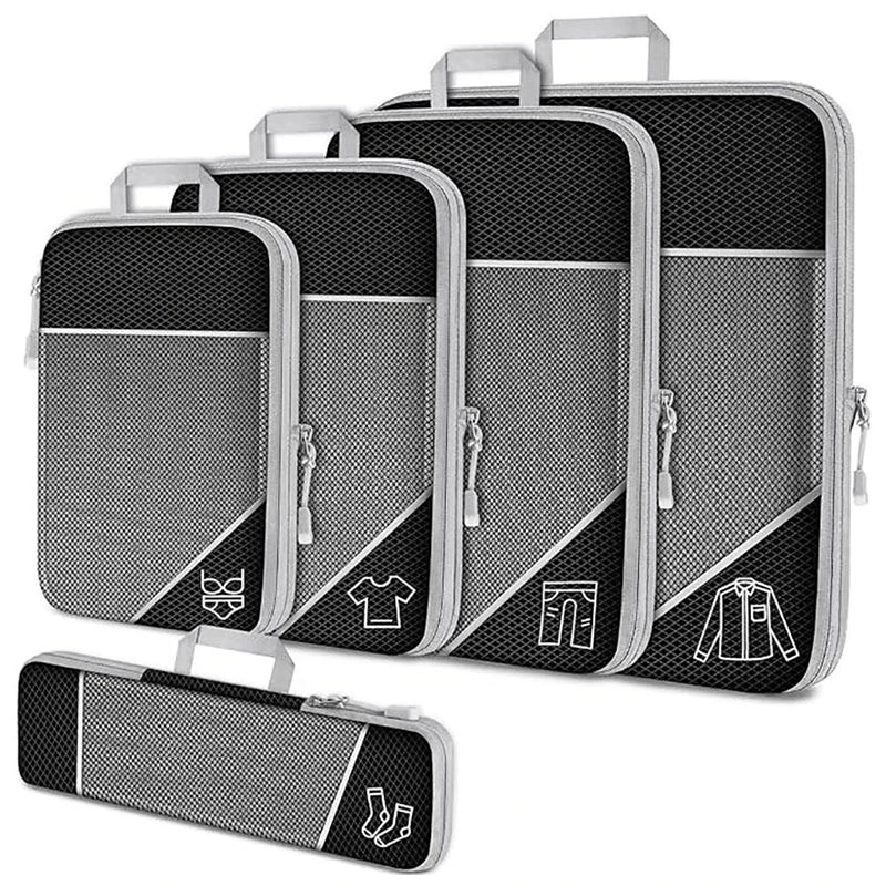 5 Piece Travel Organiser Packing Cubes Set Clothes Storage Compression Bags for Suitcase