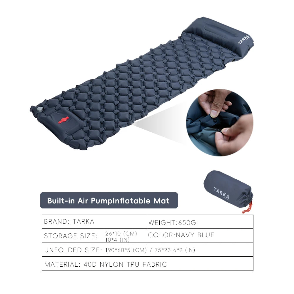 TARKA Inflatable Camping Mat Air Mattress with Pillow Ultralight Hiking Sleeping Pad Outdoor