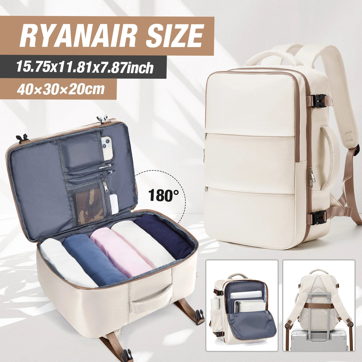 FLCC 40x30x20 Cabin Backpack Travel Laptop Bag 15.6 Inch Unisex
