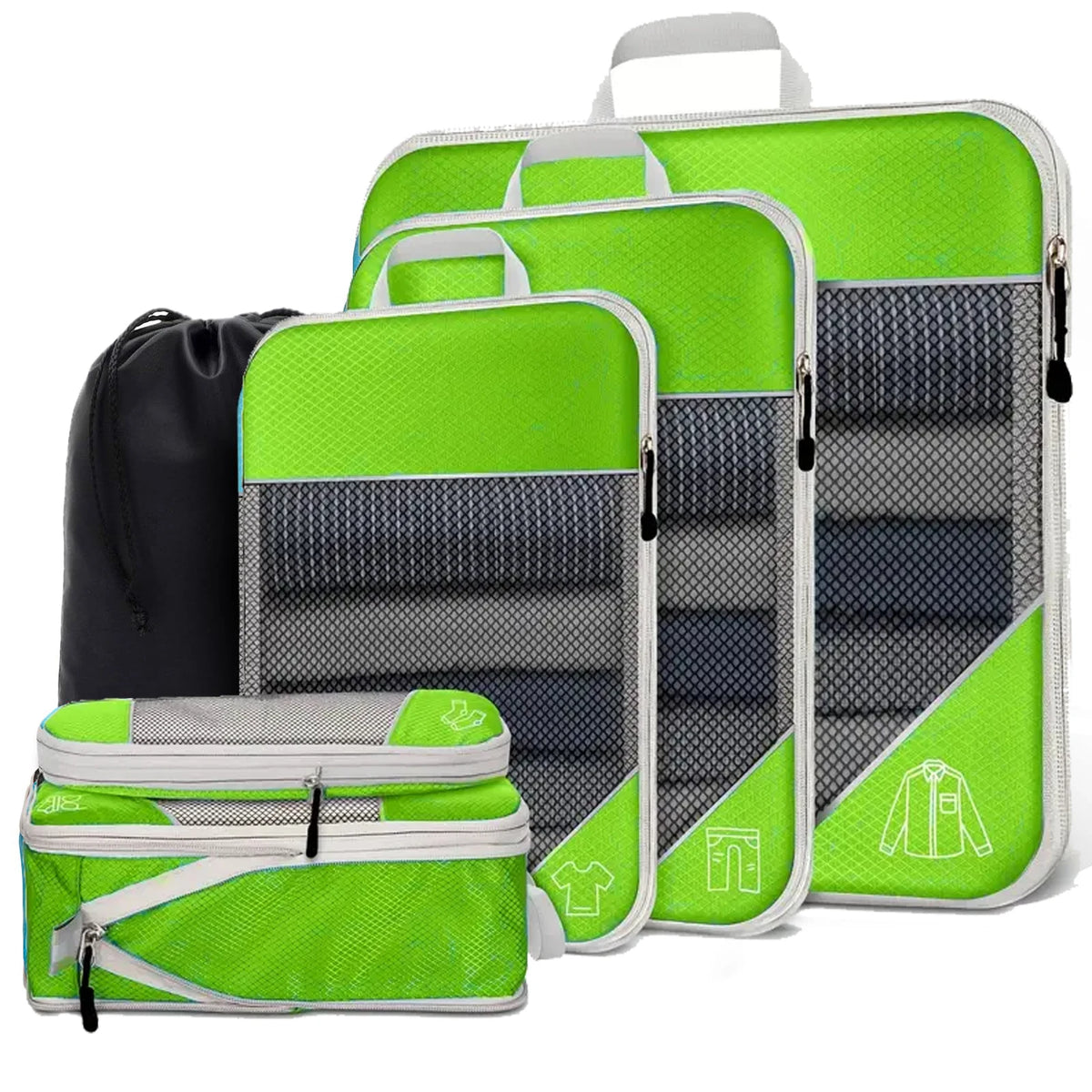 6PCS Travel Compression Packing Cubes Set Mesh Luggage Organiser Shoe Bag Storage