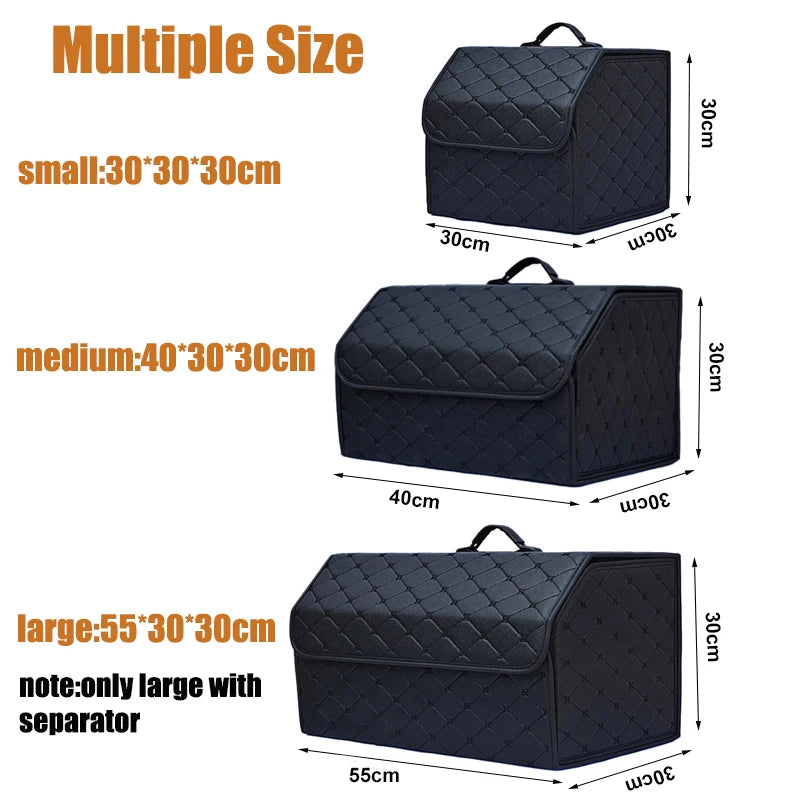 Large Capacity PU Leather Car Boot Organiser Folding Storage Box for Tools Travel Emergency Gear