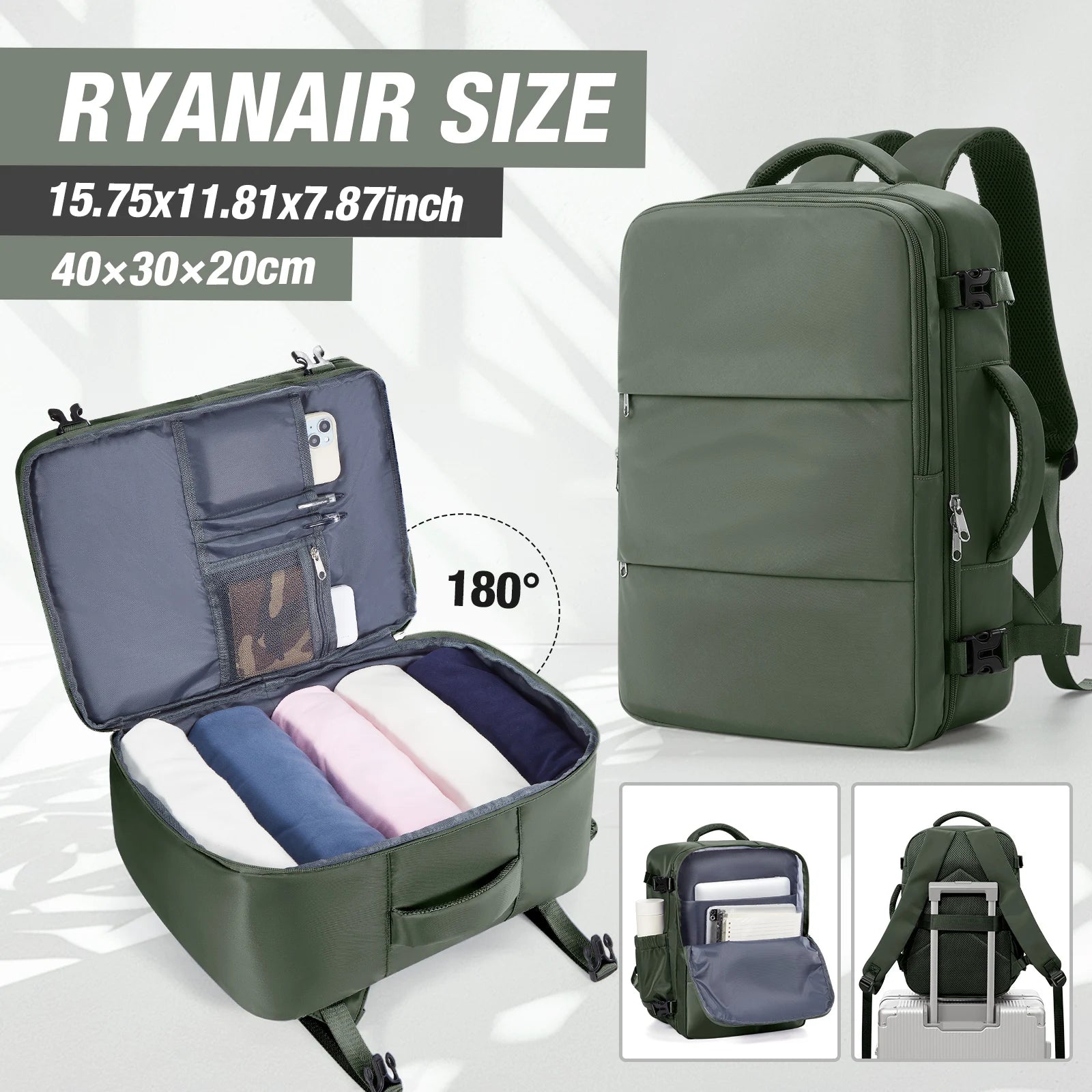 FLCC 40x30x20 Cabin Backpack Travel Laptop Bag 15.6 Inch Unisex