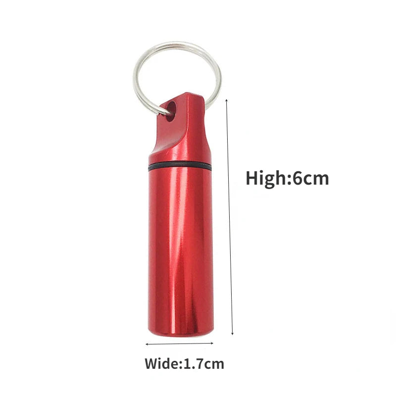 Aluminium Waterproof Pill Box with Keychain, Travel Vitamin Storage Case, Round Alloy Cartridge