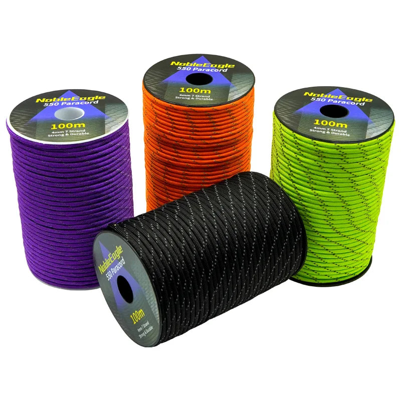 NOBLE EAGLE Reflective 550 Paracord 7 Strand 4mm Tactical Camping Tent Rope DIY Weaving Cord