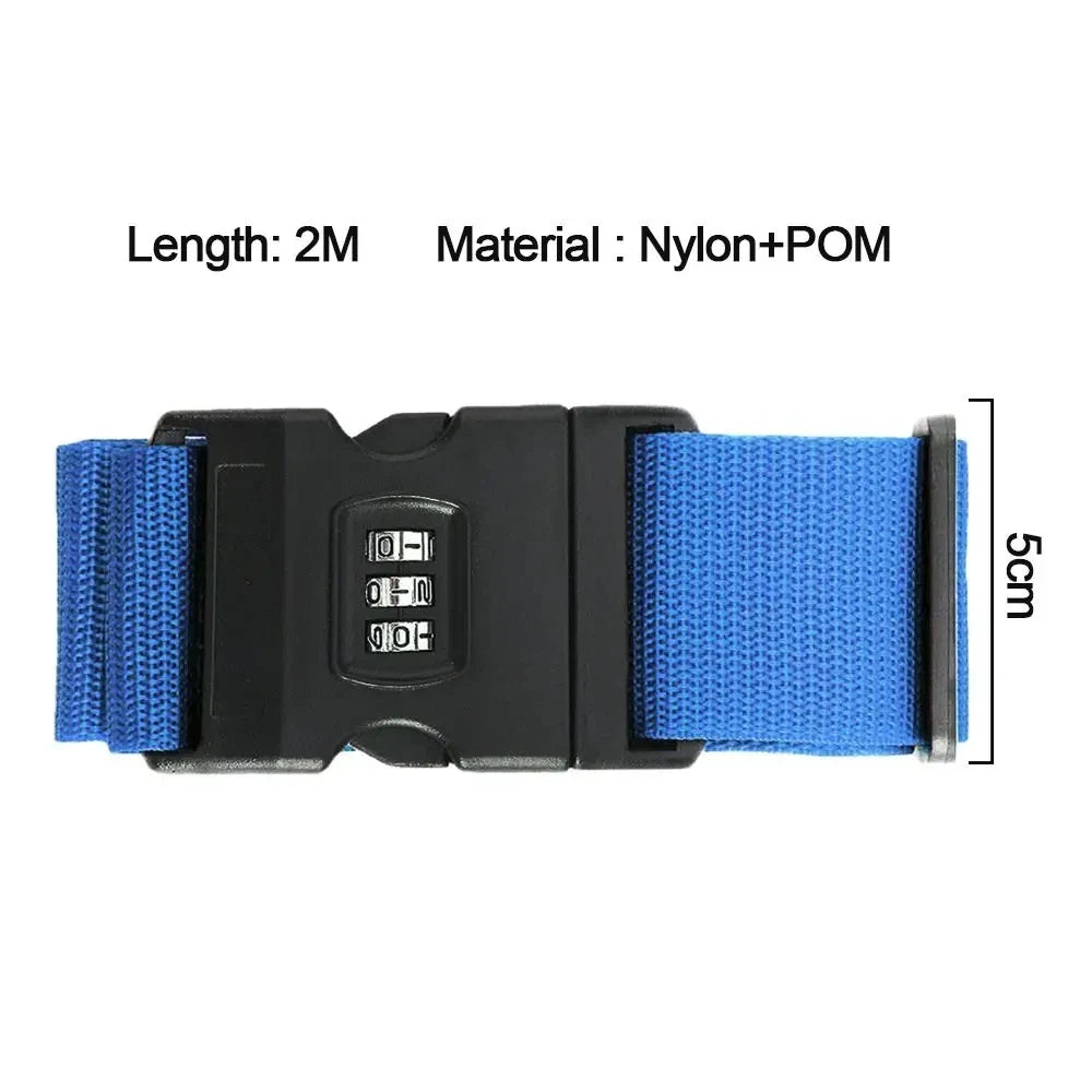 Adjustable Luggage Strap with Combination Lock, Travel Suitcase Safety Belt 2m, Baggage Belt