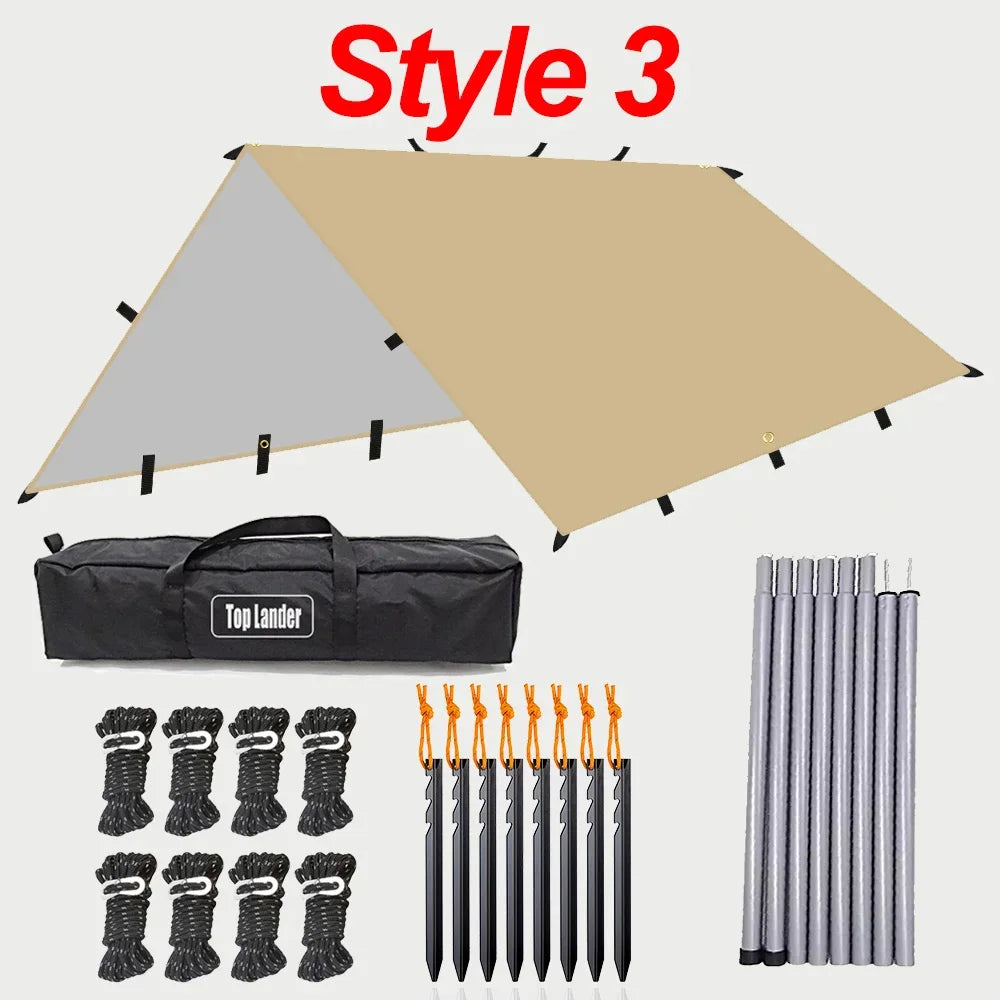 Waterproof Camping Tarp Shelter 19 Point Bushcraft Sun Shade Awning Tent 3x3m 4x4m Canopy