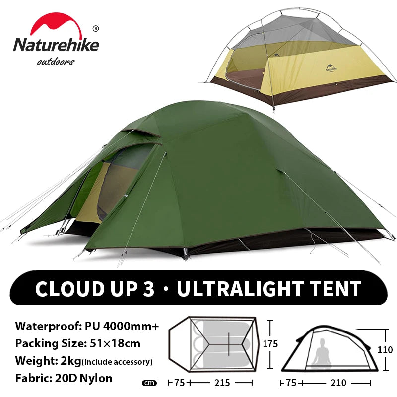 NATUREHIKE Cloud Up Ultralight 1 2 3 Person Waterproof Camping Hiking Backpacking Tent
