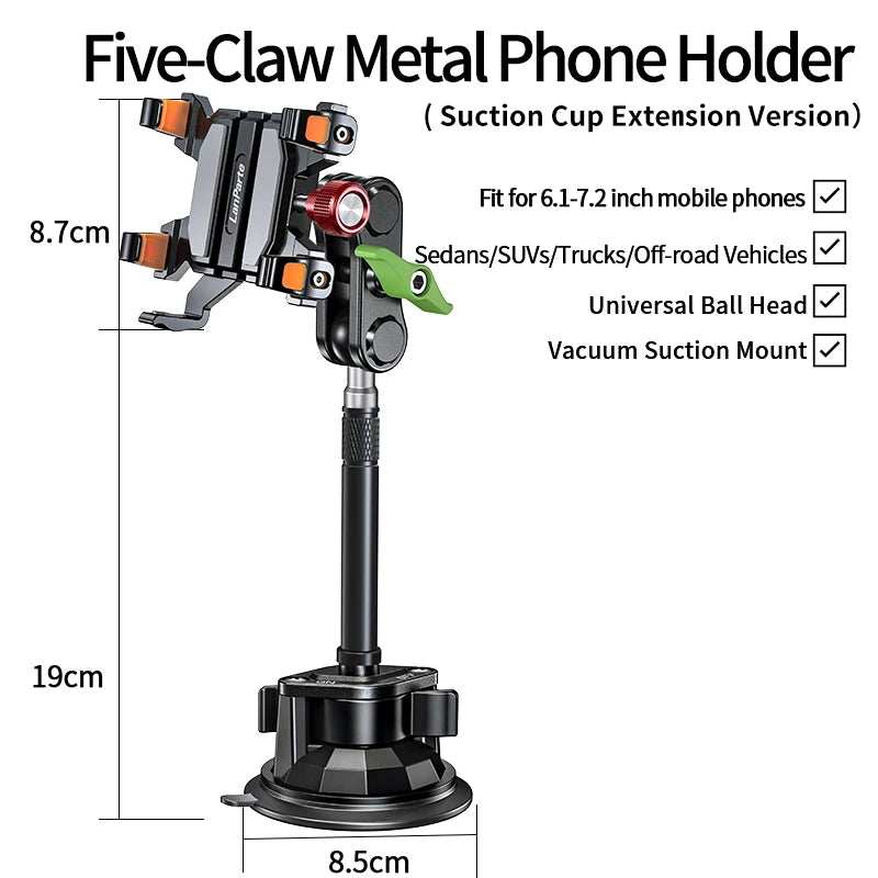 Five Claw Metal Car Phone Holder Vacuum Mount for 6.1-7.2 Inch Phones