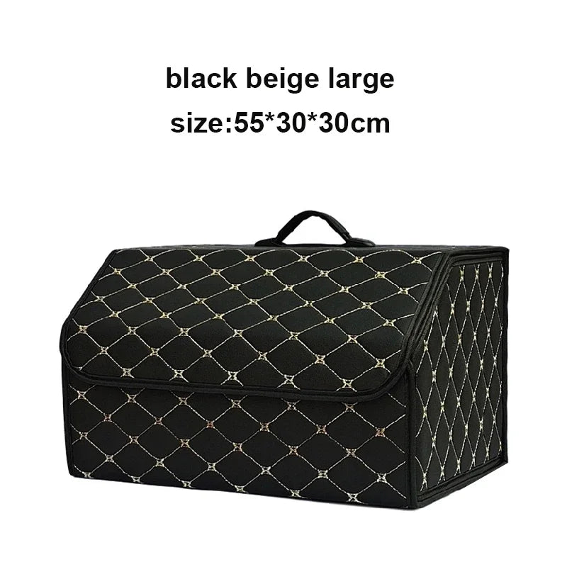 Large Capacity PU Leather Car Boot Organiser Folding Storage Box for Tools Travel Emergency Gear