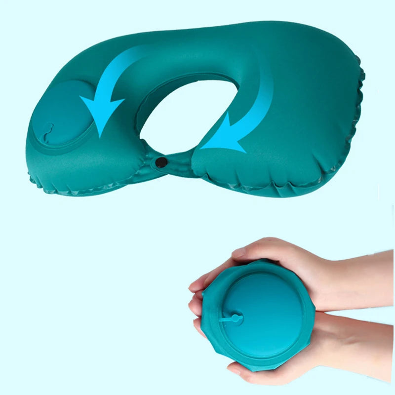 MYSTYBLOOM Inflatable U Shape Neck Travel Pillow Folding Airplane Train Car Headrest