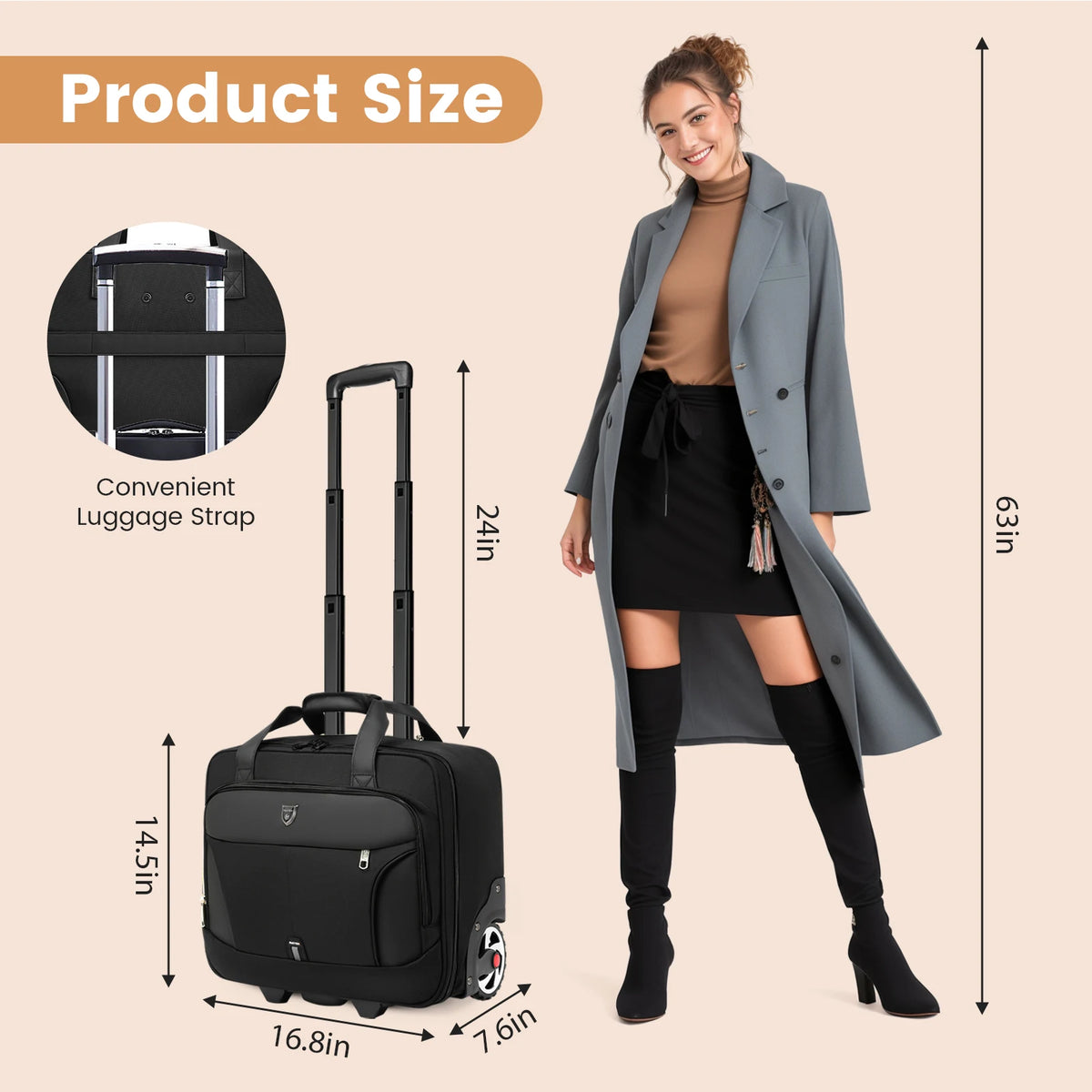 Rolling Briefcase 18 Inch Waterproof Laptop Case with Wheels for Business Travel and Work