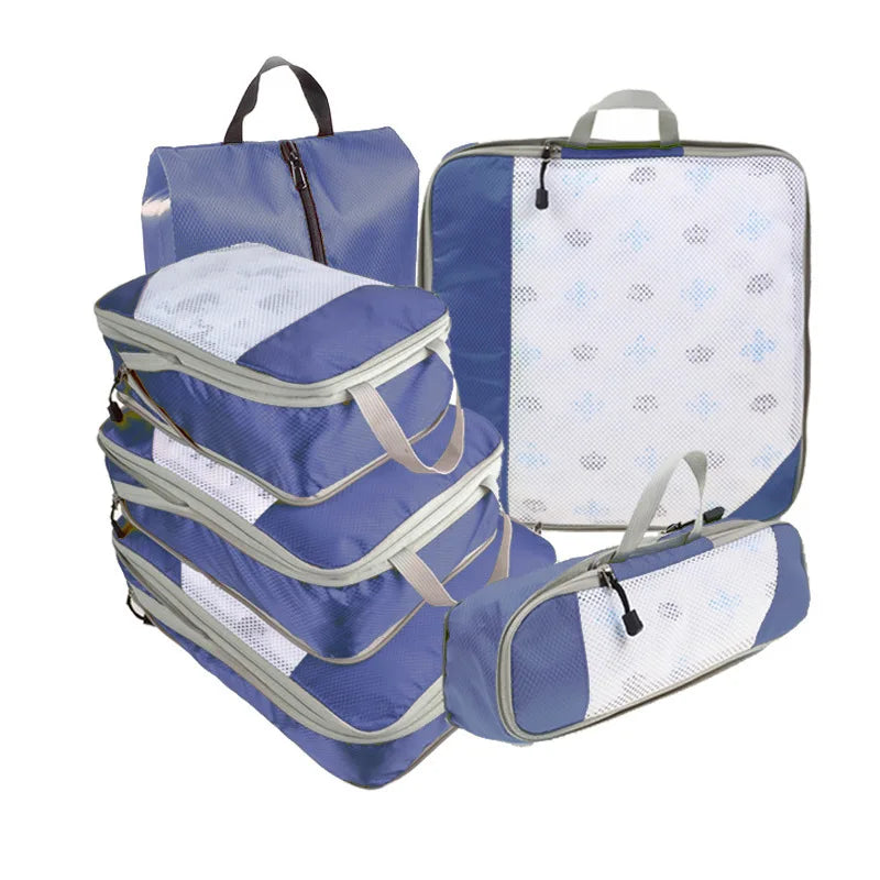 6PCS Travel Compression Packing Cubes Set Mesh Luggage Organiser Shoe Bag Storage