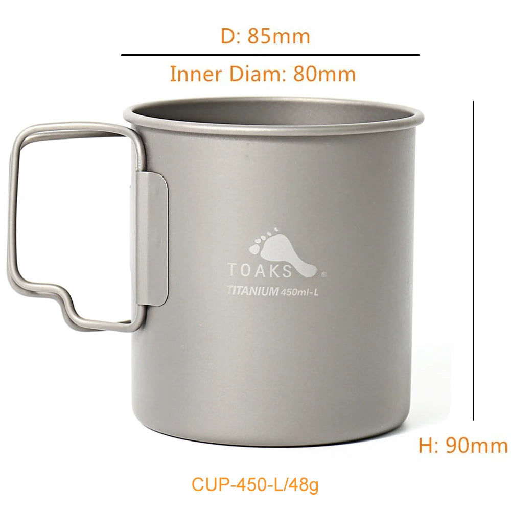 Ultralight 450ml Titanium Camping Cup with Foldable Handle Portable Outdoor Mug Tableware Gear