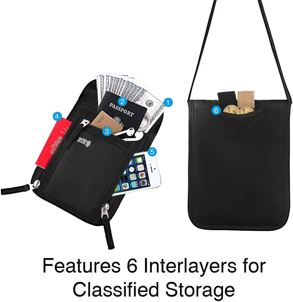 RFID Blocking Travel Neck Wallet Passport Holder Organiser Pouch Secure Document Bag Case