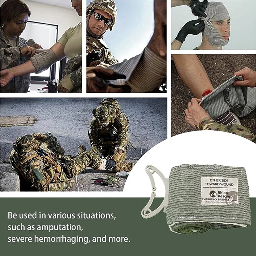 RHINO RESCUE 4in 6in Emergency Pressure Bandage High Elasticity Vacuum Packed Dressing IFAK Kit