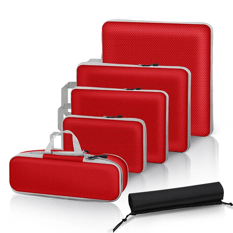 6PCS Travel Compression Packing Cubes Set Mesh Luggage Organiser Shoe Bag Storage